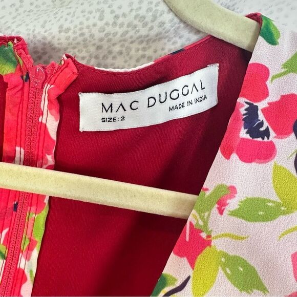 Mac Duggal 9158 Floral Chiffon Bell Sleeve Ruffle Mini Cocktail Dress | Size 2 - Picture 12 of 13